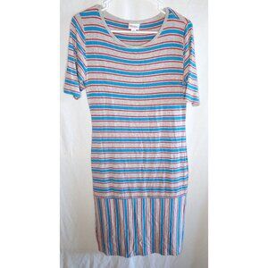 Lularoe Simply Comfortable Julia Dress - Women's Medium Striped Grey/Red/Blue